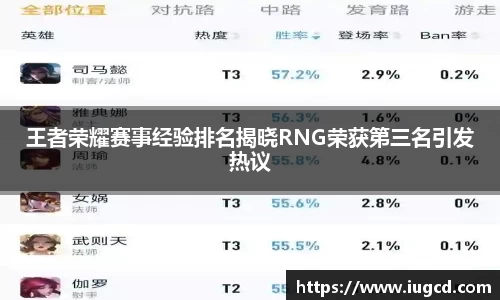 王者荣耀赛事经验排名揭晓RNG荣获第三名引发热议
